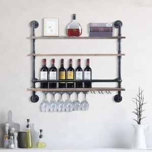 Senderpick - Rack à vin rétro industriel mural Porte-verre à vin suspendu Etagère Home Bar