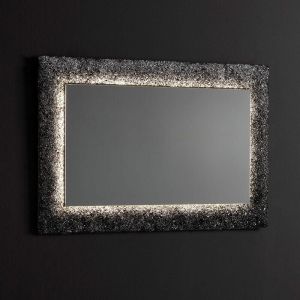 Miroir Noir 90X62 Rétro-Éclairé Par Led, Avec Cadre En Verre Et Gravier