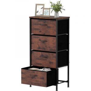 COSTWAY Commode 4 Tiroirs, Commode Chambre Etroite en Tissu, Dessus en Bois, Poign&eacute;e, Cadre M&eacute;tallique Robuste, Petit Meuble de Rangement, Chiffonier