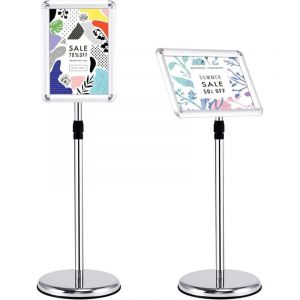 A4/A3 Porte-Affiche Réglable en Hauteur et Rotatif 360° avec Cadre en Alliage Aluminium, Présentoir Affiche avec Base en Acier inox pour