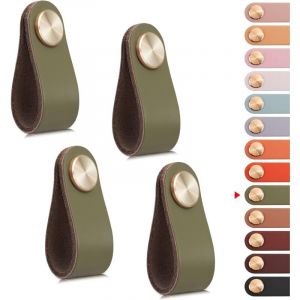 Parkside - Poignée Meuble Cuir, Bouton Porte Placard Poignee Cuir Bouton de Tiroir, Poignee de Meuble Vintage pour Armoires, Commode(Vert, Monotrou)