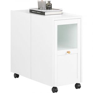 [JAMAIS UTILIS&Eacute;] SoBuy FBT150-W Bout de Canap&eacute; sur Roulettes Table de Chevet Table de Nuit Table d'Appoint avec 1 Tiroir et 2 Portes pour Salon,