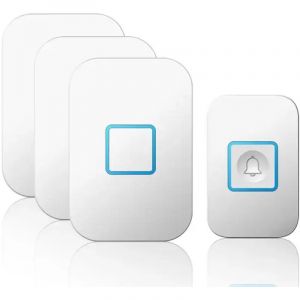 Blanc Sonnette sans fil, ensemble de sonnette sans fil, port&eacute;e de 400 m IP55 sonnette de porte d'entr&eacute;e ext&eacute;rieure &eacute;tanche avec 3 r&eacute;cepteurs enfichabl