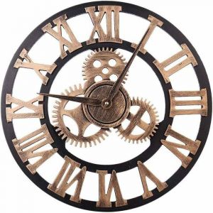 Grande horloge murale de style vintage, ronde, en m&eacute;tal, silencieuse, sans tic-tac, aliment&eacute;e par piles, 45 cm, chiffres romains noirs, horloge de