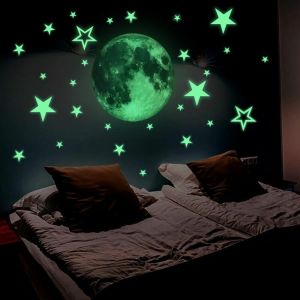 30cm lune + 27 pi&egrave;ces d'&eacute;toiles lumineuses lune &eacute;toiles dot stickers muraux cr&eacute;atifs fluorescents autocollants muraux autocollants de d&eacute;coration de