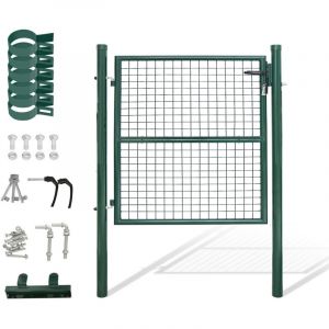 Wolketon Portillon de jardin Cl&ocirc;ture avec serrure et poign&eacute;e PORTAIL en Acier Galvanis&eacute; Rev&ecirc;tement en poudre Vert Poteau rond 125x100cm