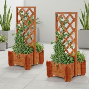 Mucola - 2x pots de fleurs en treillis pergola en arc rose + jardini&egrave;res treillis bois arc
