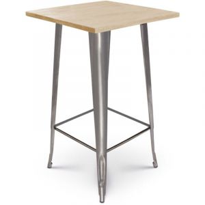 Table de bar 'Mange Debout' style industriel en m&eacute;tal brut et plateau bois clair - 60x60 cm