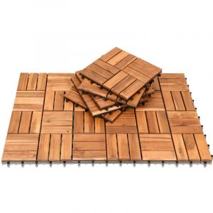 EINFEBEN Dalles de terrasse bois d&rsquo;acacia 5m&sup2; 55 pcs dalle acacia mosa&iuml;que 30x30cm syst&egrave;me de clips dalle d&eacute;coupe possible