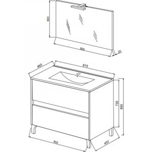 Abitare - Meuble de salle de bain sur pied 80 cm en bois de ch&ecirc;ne fum&eacute; avec vasque et miroir - Francia - Avec colonne miroir et lampe led