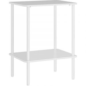 Bout de Canap&eacute; Table d'Appoint 2 Niveaux - avec Compartiment de Rangement, Cadre M&eacute;tal Blanc - pour Salon et Chambre