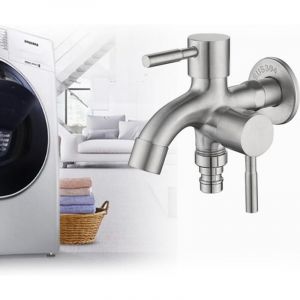 Ahlsen - Robinet double en acier inoxydable 304 avec vanne de sortie, robinet double de 1,27 cm, robinet de jardin pour jardin, maison et industrie