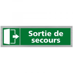 Signaletique.biz France - Pictogramme sortie de secours vers la droite (Q0384).- Adh&eacute;sif aspect aluminium bross&eacute; -