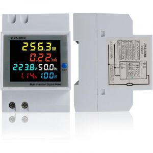 Compteur d'Énergie Monophasé,AC 40-300V 100A Compteur Electrique 1 phasé Wattmètre Rail DIN Mètre Watt KWh Voltmètre Ampèremètre Avec Écran LCD,