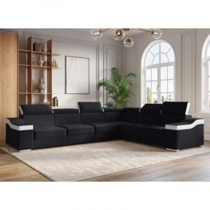 Canapé d'angle convertible réversible en velours noir et simili blanc LEONIE
