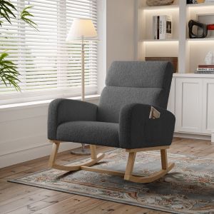 Sureh - Fauteuil à Bascule, Rocking Chair avec poches latérales, Chaise à Bascule avec Polaire Sherpa, Fauteuil Allaitement, Fauteuil avec Pieds en