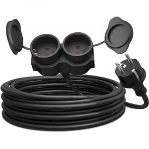 C&acirc;ble de Rallonge Double 3m, IP44 Rallonge Ext&eacute;rieure, 3800W, Multiprise Schuko, Noir