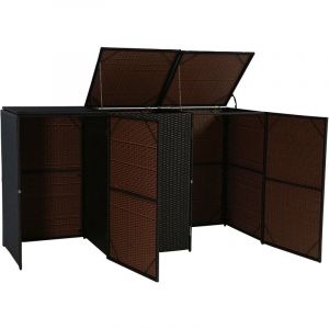 Jamais utilisé] Abri pour 3 poubelles HHG 261, cache-poubelle poly rotin 3x120l, brun
