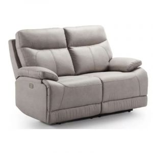 Les Tendances - Canapé de relaxation électrique en microfibre Ducka-Beige-Système Fixe - sans relax-2 places