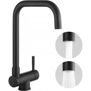 Robinet Cuisine Rabattable Noir, Mitigeur Cuisine Noir Pliable de 180&deg; sous Fen&ecirc;tre, Robinet Pliable Cuisine avec 2 Jets, Mitigeur Cuisine Rabattable