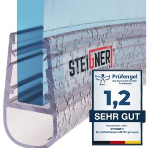 Joint de douche pour paroi en verre, 160cm, vitre 6/7/8mm, joint d'&eacute;tanch&eacute;it&eacute; pvc courb&eacute; pour les cabines de douche arrondies, UK07 - Steigner