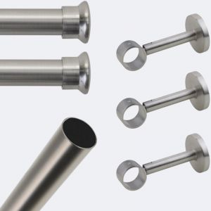 Boulet - Kit de tringle &agrave; rideaux Nickel Mat 250cm Diam.28mm Embout Chapeau - Fixation Mur