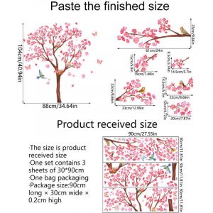Stickers muraux cerisier fleurs roses arbres stickers muraux oiseaux et branches d&eacute;coration murale