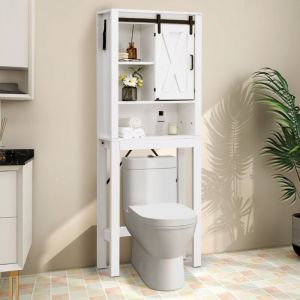 Design In - Meuble wc au-Dessus Toilettes Bois 3 Étagères Porte Coulissante 68x22x171cm CW49102
