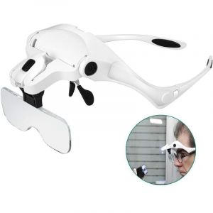 Lunette Loupe avec 2 LED - Loupe Eclairante Loupe Frontale pour Lecture,Tous Les Travaux de Précision,Réparations,Couture,Bijoux,Montres et Artisanat