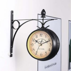 Gabrielle Horloge murale r&eacute;tro double face, Horloge de jardin ext&eacute;rieure avec bo&icirc;tier en fer antique &eacute;tanche pour int&eacute;rieur et ext&eacute;rieur, jardin et