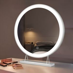 Miroir Maquillage Lumineux 48cm Rond Blanc, Miroir led Coiffeuse 3 Couleurs de Lumière Blanc Chaud/Blanc Neutre/Blanc Froid Dimmable avec