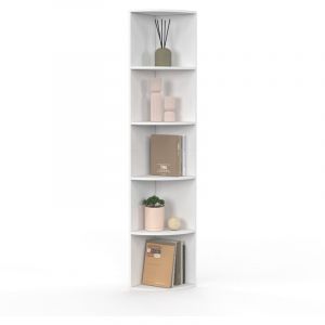 Idmarket &ndash; &Eacute;tag&egrave;re murale d'angle 5 niveaux blanche en MDF &ndash; Dimensions 25x25x140 cm &ndash; Fixation murale ou pos&eacute;e &ndash; Pour espaces r&eacute;duits