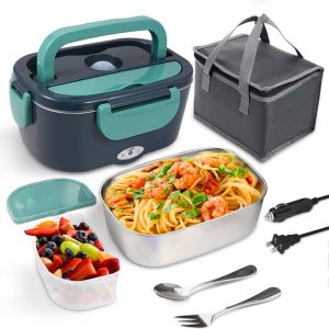Bo&icirc;te &agrave; lunch &eacute;lectrique 80W pour adultes, bo&icirc;te &agrave; repas thermique avec poche, fourchette et cuill&egrave;re en acier inoxydable et 2 x 1,5 L bo&icirc;te &agrave; repas,