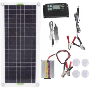 Decdeal - Panneau de charge solaire 12 v &agrave; 220 v 30 w, onduleur 220 w, kit de chargeur de batterie pour camping et randonn&eacute;e