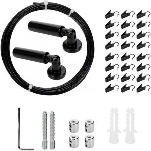 5m Tringle &agrave; rideaux Kit, C&acirc;ble en Acier pour Rideau, pour Accrocher Photos, Images, Notes, Rideau, D&eacute;coration Murale d'art de P&eacute;pini&egrave;re (Noir)
