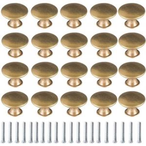 20x Boutons Or Bross&eacute; de Porte Laiton Vintage 30mm Poign&eacute;es de Meuble Rond avec Vis pour Commode Armoire - Ccykxa