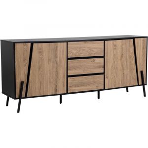 Beliani - Commode au Design Industriel et Minimaliste avec Structure en Métal Noir 2 Portes et 3 Tiroirs Effet Bois Clair pour Salon ou Chambre