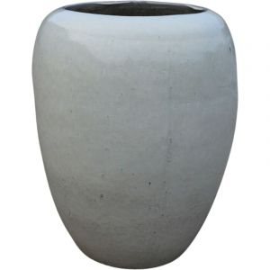 Pot grande taille d'extérieur GALILEE 50x60cm crème, fait main en terre cuite émaillée, résistant au gel