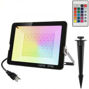 Projecteur LED RGB Exterieur 100W, RGB Projecteur LED Couleur Spot LED Couleur de Jardin avec T&eacute;l&eacute;commande 16 Couleurs 4 Modes Etanche IP65 Pour