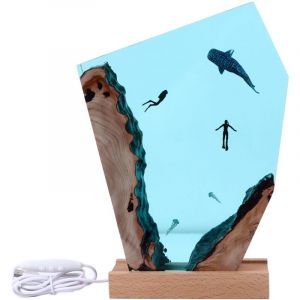 Feiyue - Ornements d'art de bureau en résine époxy faits à la main, lampe de nuit de plongeur océanique, baleine, grotte, requin baleine, ornement en