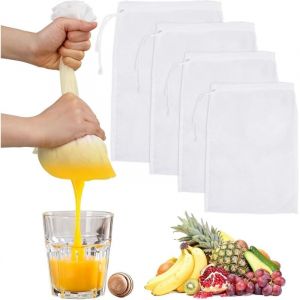 4 Pi&egrave;ces Sac Filtrant, Etamine Alimentaire, Passoire Tissu Blanc, Nylon, Sac Filtrant pour Jus de L&eacute;gumes et Fruits, Caf&eacute;, Lait Avoine, Lait