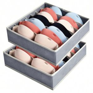 Lot de 2 organiseurs de tiroirs pour lingerie, bo&icirc;te de rangement pour soutiens-gorge avec 7 compartiments, armoire pliable, tiroir de rangement pour