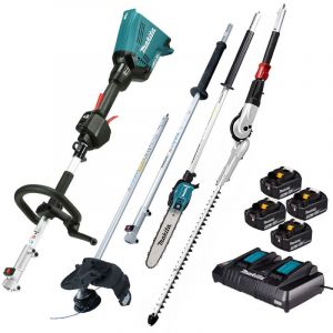 MAKITA Pack Outil Multifonctions 36V DUX60 + Rallonge + D&eacute;broussailleuse + Perche &eacute;lagueuse + Taille-haies + 4 batt 5Ah