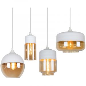 Lot de 4 Lustre Suspension en Verre Design E27 Luminaire Modern pour Chambre H&ocirc;tel - Blanc Ambre