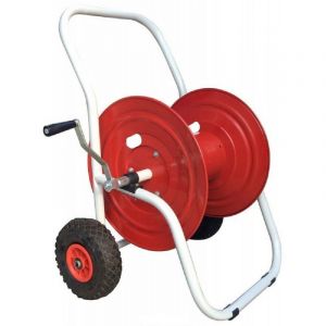 Chariot enrouleur tuyau arrosage 50m &ndash; Acier galvanis&eacute; avec roues pneumatiques 23cm &ndash; Raccord rapide laiton 1 pouce &ndash; Tube 25mm