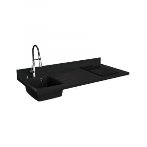 Plan de travail monobloc PlaniQuartz avec &eacute;vier - 140 cm - Nero - &eacute;vier &agrave; gauche - Plaque de cuisson Induction