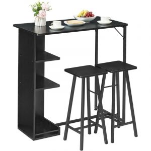 Ensemble Table de Bar,Table a Manger avec 2 Chaises de Bar,Petite Table de Cuisine avec 3 Étagères,Style Industriel,pour Appartement,Salle à Manger,