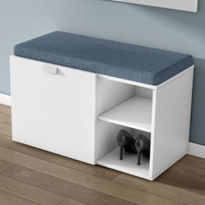 doporro Banc &agrave; Chaussures en Bois avec Coussin en Mousse Banc de Rangement &Eacute;tag&egrave;res R&eacute;glables Meuble de Chaussures Blanc Mat pour Entr&eacute;e Couloir