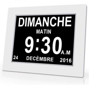 White 8inch LCD Horloge Num&eacute;rique Calendrier avec Date, Jour Et Heure Alzheimer Cest pour Les Parents, Grands Parents Et Enfants