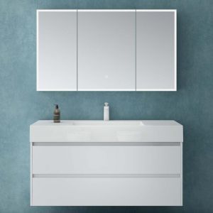 Mai & Mai Armoire de Toilette avec Éclairage LED Armoire Suspendue de Salle de Bain avec Miroir Armoire Miroir Mural 120x15x70 cm Blanc Mat
